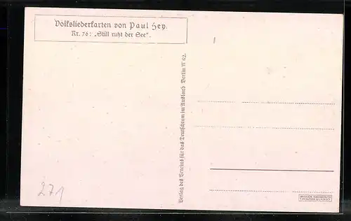 Künstler-AK Paul Hey: Volksliederkarte Nr. 76: Still ruht der See