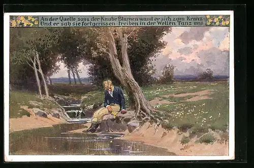 Künstler-AK Paul Hey: Volksliederkarte Nr. 94: An der Quelle sass ein Knabe
