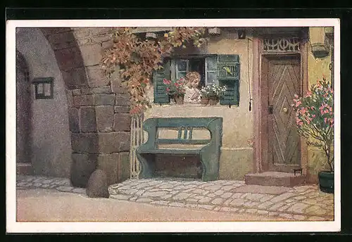 Künstler-AK Paul Hey: Volksliederkarte Nr. 31: Die Lore am Tore