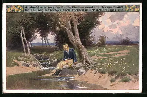 Künstler-AK Paul Hey: Volksliederkarte Nr. 94: An der Quelle sass ein Knabe