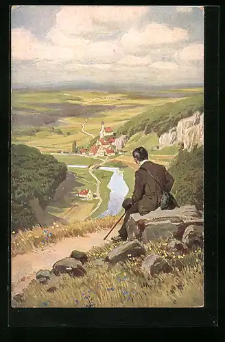Künstler-AK Paul Hey: Volksliederkarte Nr. 20: Nun ade, du mein lieb` Heimatland