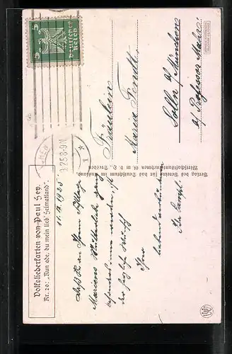 Künstler-AK Paul Hey: Volksliederkarte Nr. 20: Nun ade, du mein lieb` Heimatland