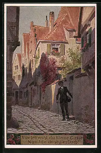 Künstler-AK Paul Hey: Volksliederkarte Nr. 47: Nun leb` wohl, du kleine Gasse