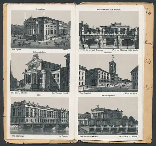 Leporello-Album Berlin, mit 36 Lithographie-Ansichten, Rathaus, Nationalgalerie, Börse, Babelsberg