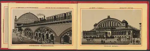 Leporello-Album Berlin, mit 8 Lithographie-Ansichten, Bahnhof Friedrichstrasse, Anhalter Bahnhof, Oranienburgerstrasse