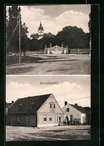 AK Holovousy, Hostinec /Gasthaus, Strassenpartie am Schloss