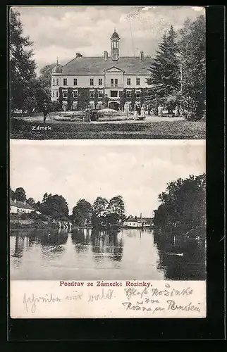 AK Dolni Rozinka, Zámek, Ortspartie am Wasser, Schloss