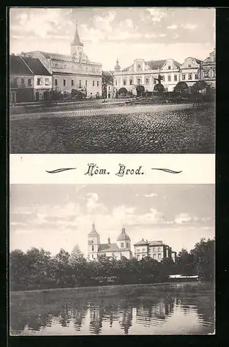 AK Nem. Brod, Námesti, Blick zur Kirche, Marktplatz mit Rathaus