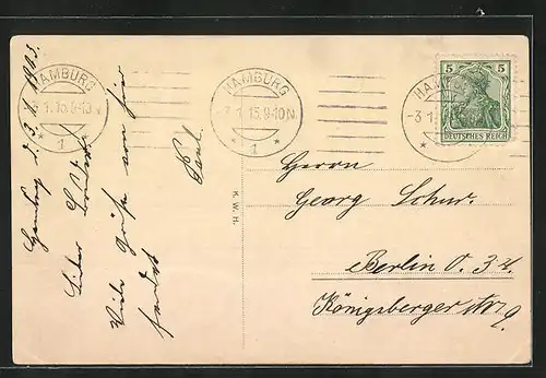 AK Hamburg, Hafenpartie in goldener Abendstunde