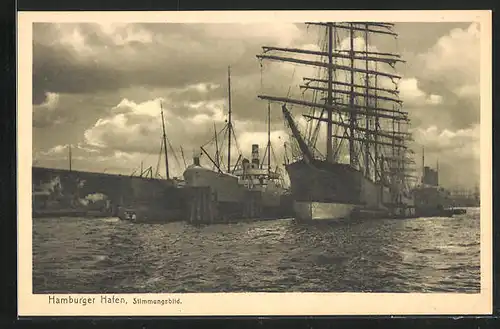 AK Hamburg, Hafen, Stimmungsbild, grosse Schiffe
