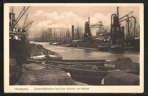 AK Hamburg, Getreideheber bei der Arbeit im Hafen