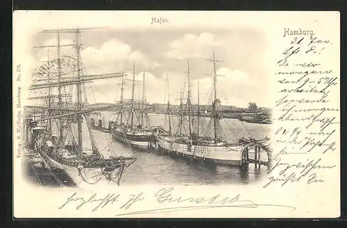 AK Hamburg, Angelegte Segelschiffe im Hafen