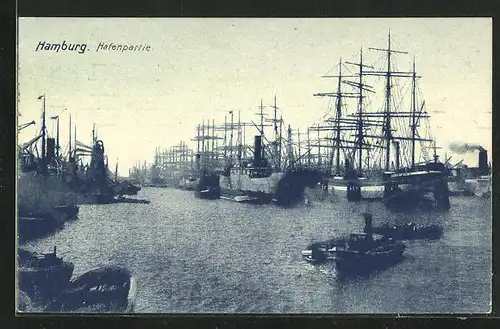 AK Hamburg, Hafenpartie mit Schiffen