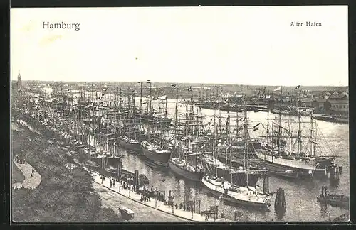 AK Hamburg, Alter Hafen aus der Vogelschau