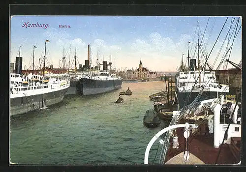 AK Hamburg, Blick vom Hafen auf die Stadt