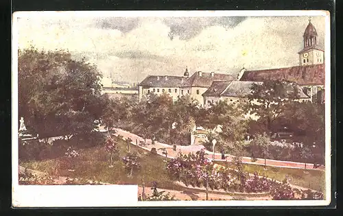 Künstler-AK Troppau, Engelsbergpark mit Denkmal