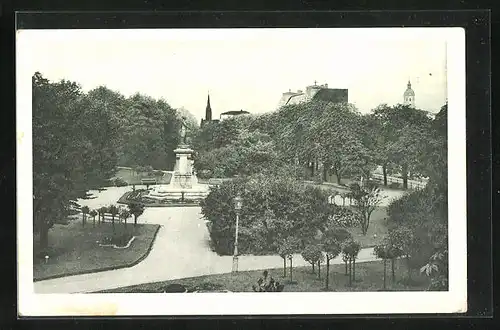 AK Troppau, Kaiser Josefspark mit Denkmal