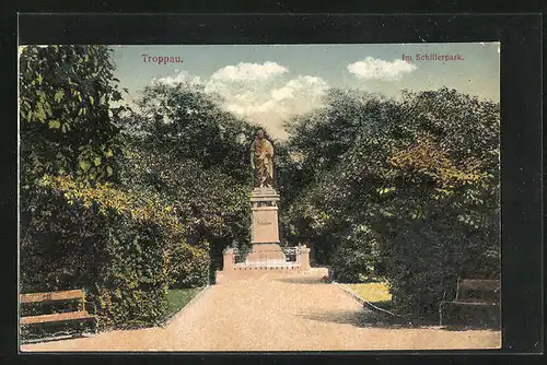 AK Troppau, Schiller-Denkmal im Schillerpark