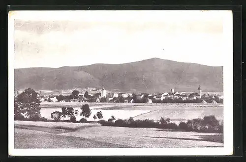 AK Frankstadt u. d. Radh., Panorama mit Kirche