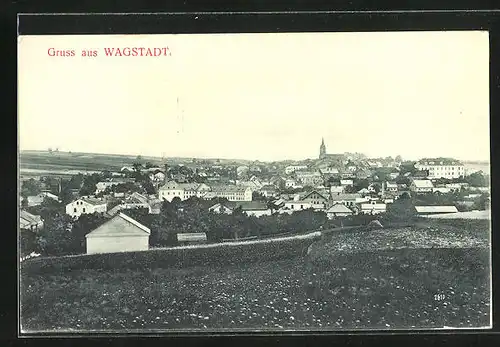 AK Wagstadt, Ortsansicht mit Kirche
