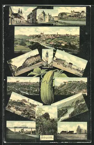 AK Znaim, Eisenbahnbrücke, Felsen, Ortspartie