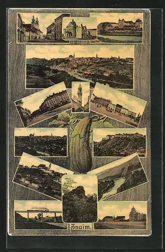 AK Znaim, Eisenbahnbrücke, Felsen, Ortspartie