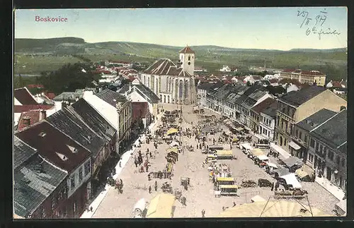 AK Boskovice, Marktplatz mit Kirche