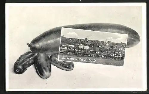 AK Znaim /N.-D., Teilansicht in einer Gurke, Passepartout