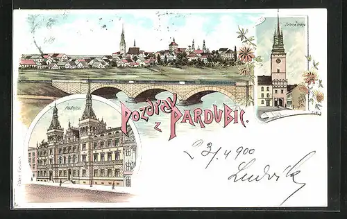Lithographie Pardubice, Zelena brana, Radnice, Panorama
