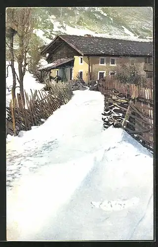 Künstler-AK Photochromie Nr. 1810: Bauernhaus im Winter