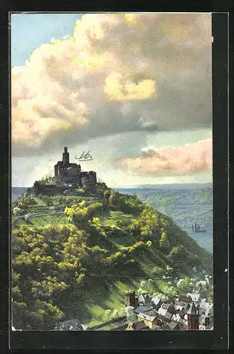 Künstler-AK Photochromie Nr. 2437: Burg auf Berg mit Blick ins Tal