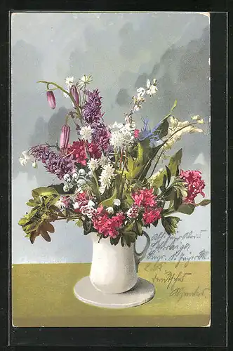 Künstler-AK Photochromie Nr. 732: Blumenvase mit diversen Blumen