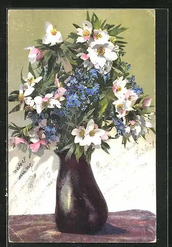 Künstler-AK Photochromie Nr. 730: Blumenvase mit diversen Blumen