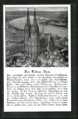 AK Köln am Rhein, Dom aus der Vogelschau