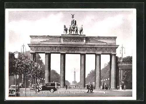 AK Berlin, Brandenburger Tor mit Siegessäule