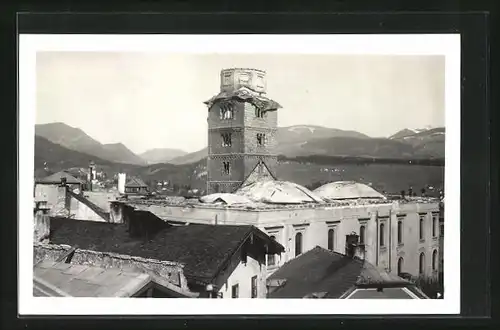 Foto-AK Hallein, Brand im Augustinerkloster 1943, Zerstörter Turm