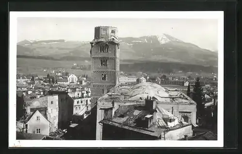 Foto-AK Hallein, Brand im Augustinerkloster 1943, Zerstörtes Kloster
