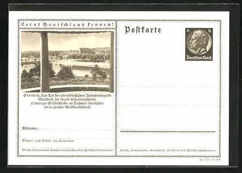 AK Gleiwitz, Blick auf Waldbad, Ganzsache Lernt Deutschland kennen