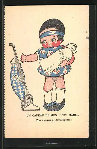 AK Un cadeau de mon petit Mari, Reklame für Premier Staubsauger