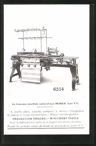 AK La fameuse machine automatique Dubied, type V. V., Sociéte Anonyme des Machines á Tricoter, Reklame