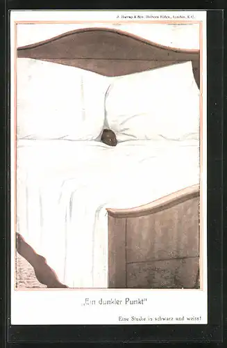 AK Dunkelhäutiges Kleinkind in übergrossem Bett, Kolonialhumor