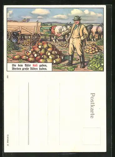 AK Die dem Acker Kali gaben..., Bauer auf dem Feld, Reklame für Kali-Dünger