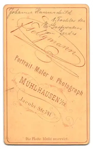 Fotografie F. Tellymann, Mühlhausen i. Th., Jacobi-Strasse 741, Bürgerliche Dame im taillierten Kleid