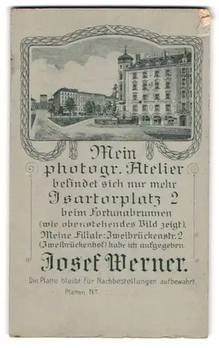Fotografie Joseph Werner, München, Ansicht München, Geschäftshaus am Isartorplatz 2, Rückseitig Baby-Portrait