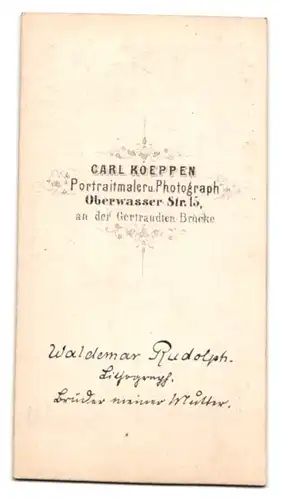 Fotografie Carl Koeppen, Berlin, Oberwasserstr. 15, Berliner Lithograph Waldemar Rudolph