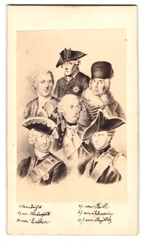Fotografie König Friedrich II. von Preussen - Friedrich der Grosse nebst General vonZiethen, von Seydlitz, von Winterfeldt