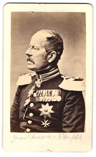 Fotografie Portrait Generalfeldmarschall Eberhard Herwarth von Bittenfeld in Paradeuniform mit Ordenspange - Orden