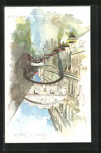 Künstler-AK Venezia, Ponte dei Sospiri, Seufzerbrücke