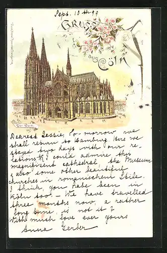 Lithographie Köln, Dom im Abendrot