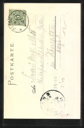 Passepartout-Lithographie Schloss Lichtenstein bei Mondschein mit Wappen